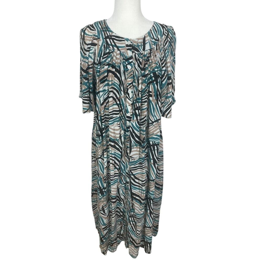 Go Softly Patio Dress Muumuu Tropical Pockets Size Small Boho Lounge Beachy